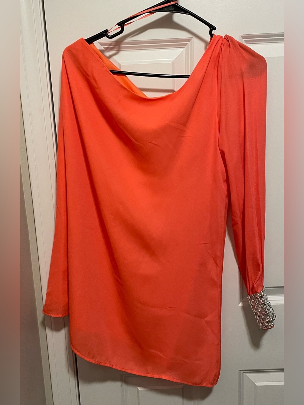 DEPRI Coral One-Shoulder Blouse - Jeweled Rhinestone Cuff Size M
